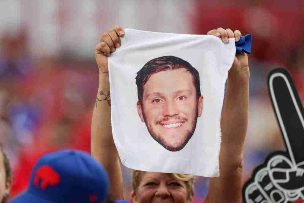 Aug 23, 2025; Tampa, Florida, USA; fans display a Buffalo Bills quarterback Josh Allen (17) towel before a game against the Tampa Bay Buccaneers at Raymond James Stadium. Mandatory Credit: Nathan Ray Seebeck-Imagn Images