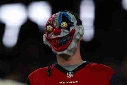 Oct 31, 2024; East Rutherford, New Jersey, USA; A fan dressed up for Halloween during the second half of the NFL game between the New York Jets and the Houston Texans at MetLife Stadium. Mandatory Credit: Ed Mulholland-Imagn Images