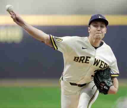 Milwaukee Brewers pitcher Jacob Misiorowski (32) throws during the first inning of their game against the San Diego Padres